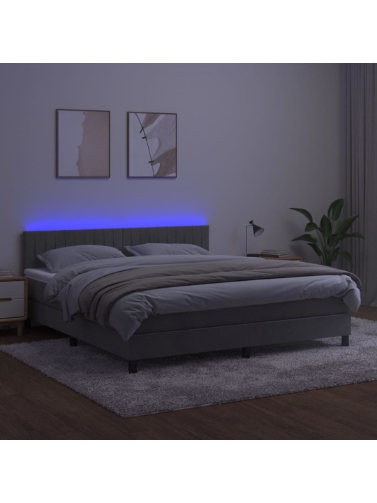 Box spring postel s matrací a LED světle šedá 160x200 cm samet