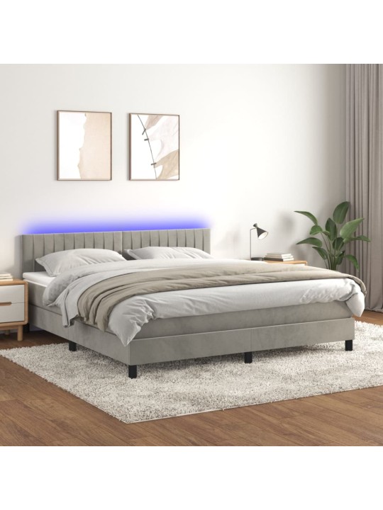 Box spring postel s matrací a LED světle šedá 160x200 cm samet