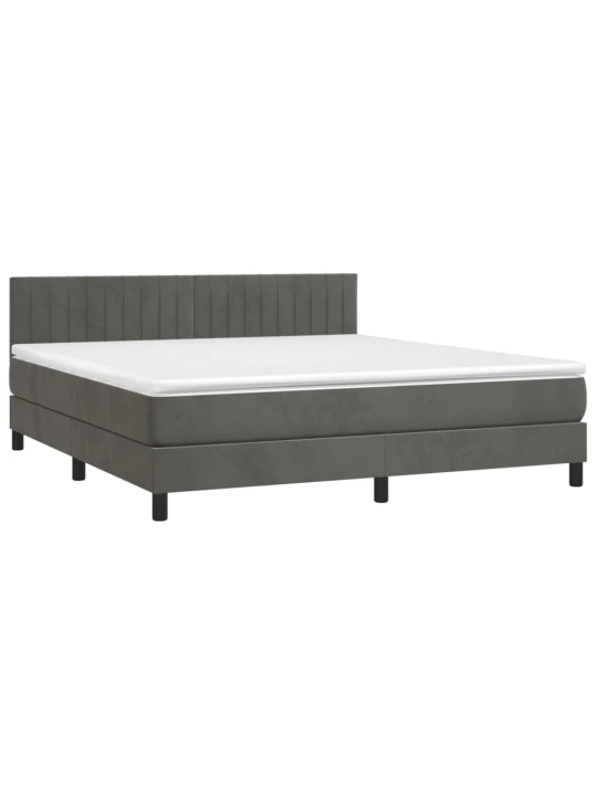 Box spring postel s matrací a LED tmavě šedá 160x200 cm samet