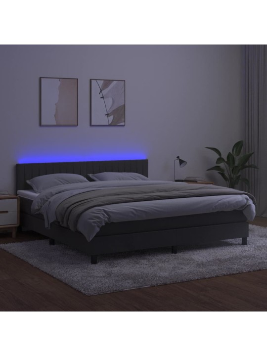 Box spring postel s matrací a LED tmavě šedá 160x200 cm samet