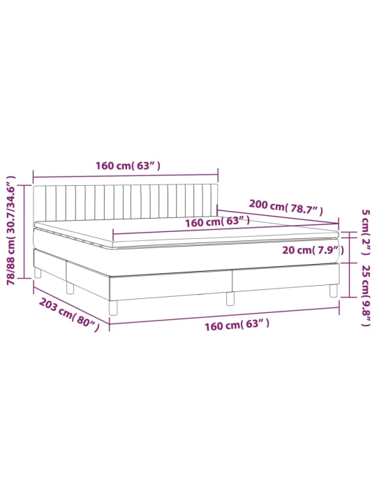 Box spring postel s matrací a LED tmavě šedá 160x200 cm samet