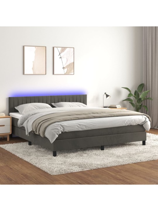 Box spring postel s matrací a LED tmavě šedá 160x200 cm samet
