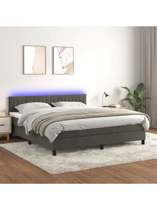 Box spring postel s matrací a LED tmavě šedá 160x200 cm samet