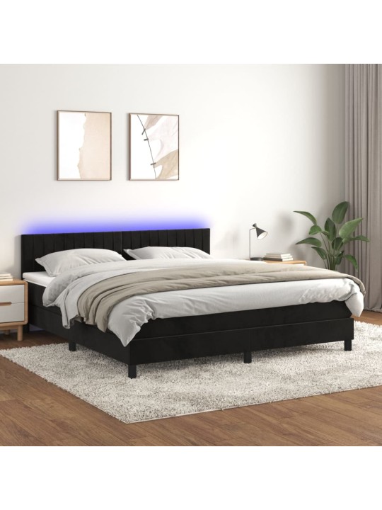 Box spring postel s matrací a LED černá 160x200 cm samet