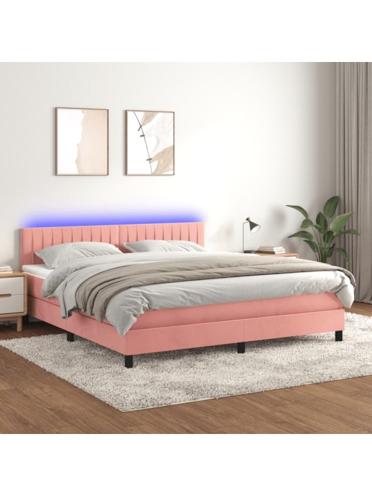 Box spring postel s matrací a LED růžová 160x200 cm samet