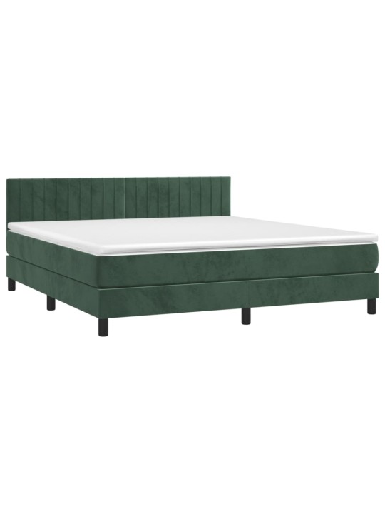 Box spring postel s matrací a led tmavě zelená 180x200 cm samet