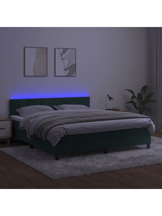 Box spring postel s matrací a led tmavě zelená 180x200 cm samet