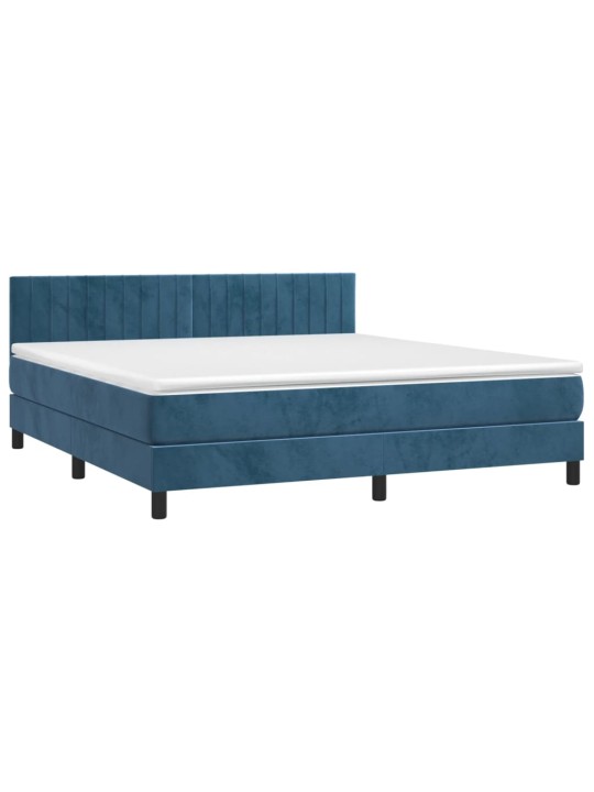 Box spring postel s matrací a LED tmavě modrá 180x200 cm samet