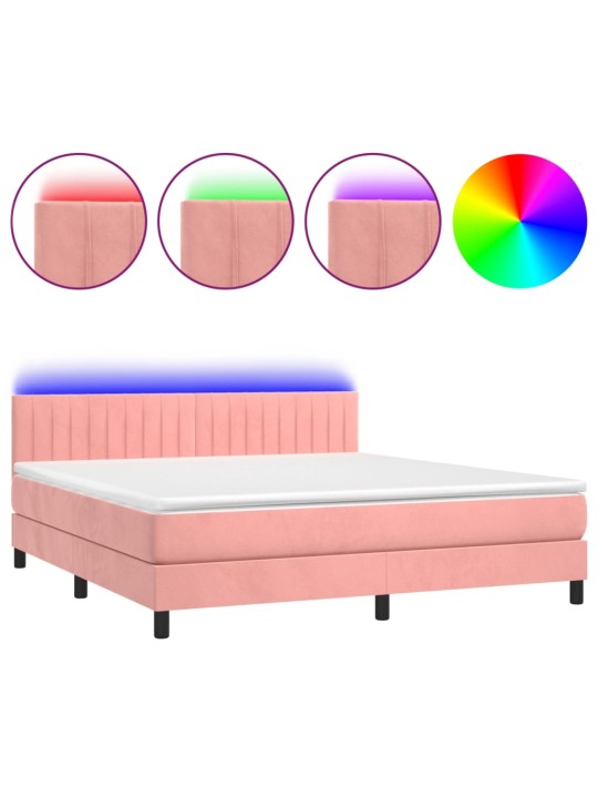 Box spring postel s matrací a LED růžová 180x200 cm samet
