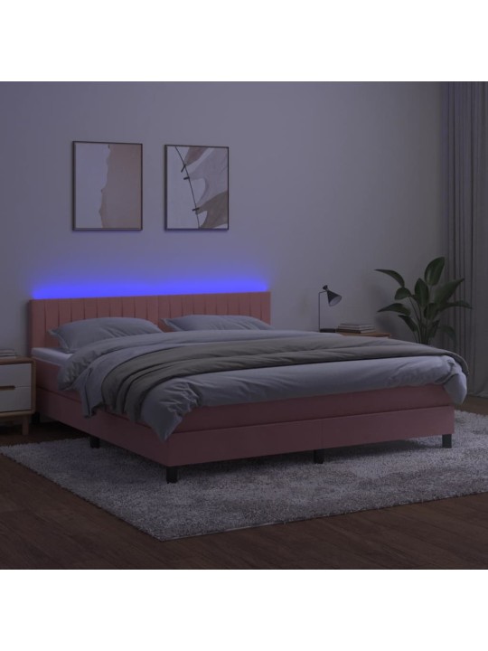 Box spring postel s matrací a LED růžová 180x200 cm samet