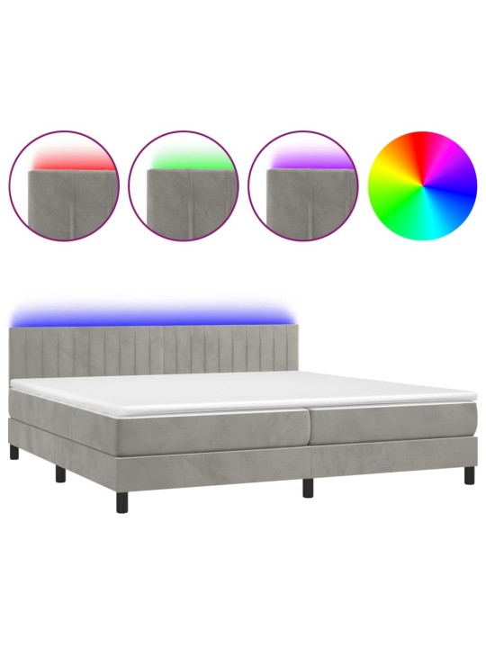 Box spring postel s matrací a LED světle šedá 200x200 cm samet