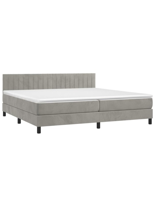 Box spring postel s matrací a LED světle šedá 200x200 cm samet