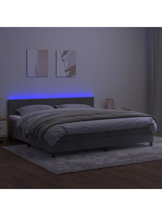 Box spring postel s matrací a LED světle šedá 200x200 cm samet
