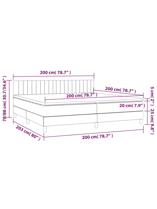Box spring postel s matrací a LED světle šedá 200x200 cm samet