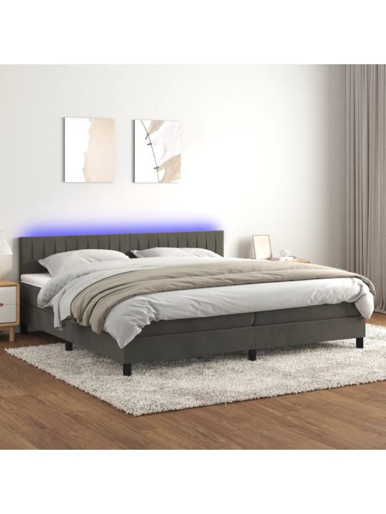 Box spring postel s matrací a LED tmavě šedá 200x200 cm samet