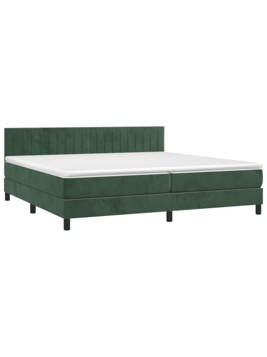 Box spring postel s matrací a led tmavě zelená 200x200 cm samet