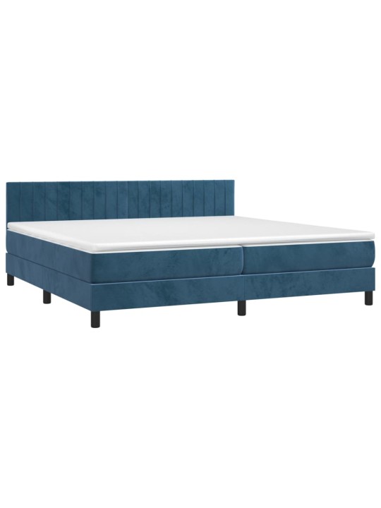 Box spring postel s matrací a LED tmavě modrá 200x200 cm samet