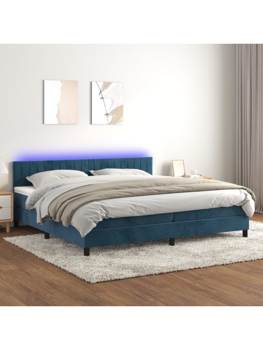 Box spring postel s matrací a LED tmavě modrá 200x200 cm samet