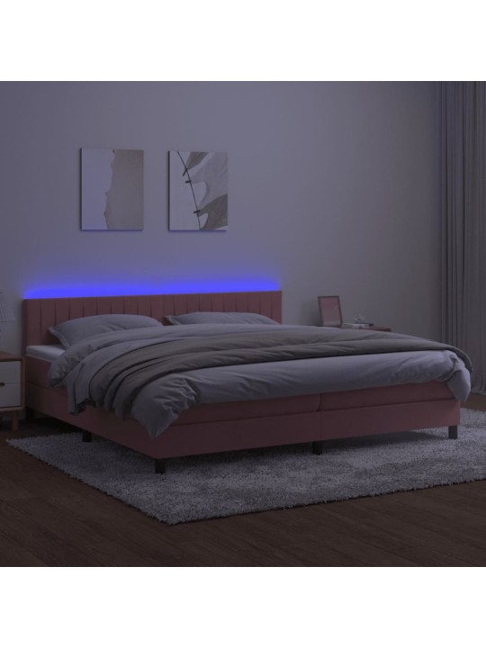 Box spring postel s matrací a LED růžová 200x200 cm samet