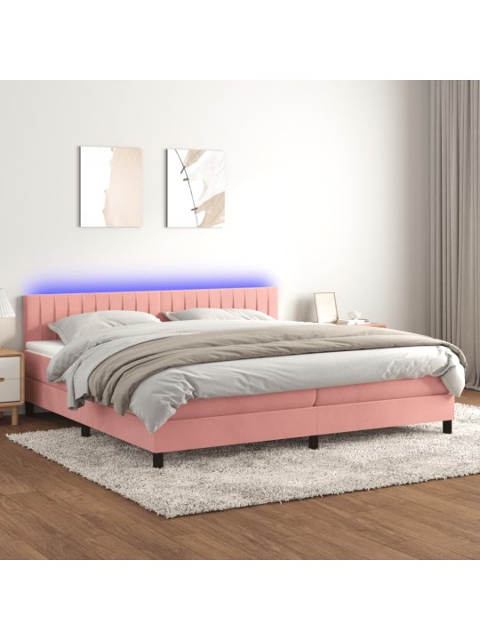 Box spring postel s matrací a LED růžová 200x200 cm samet