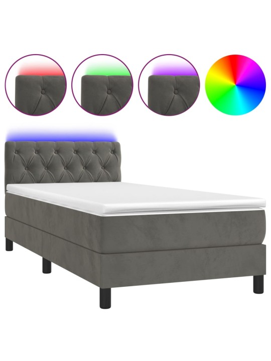Box spring postel s matrací a LED tmavě šedá 80 x 200 cm samet