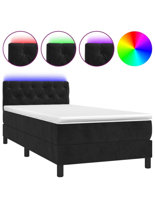 Box spring postel s matrací a LED černá 80 x 200 cm samet