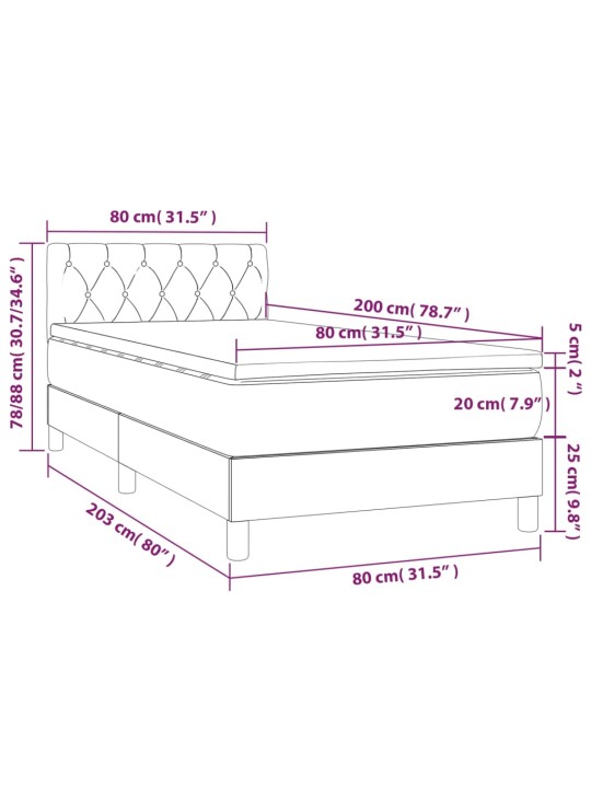Box spring postel s matrací a LED černá 80 x 200 cm samet