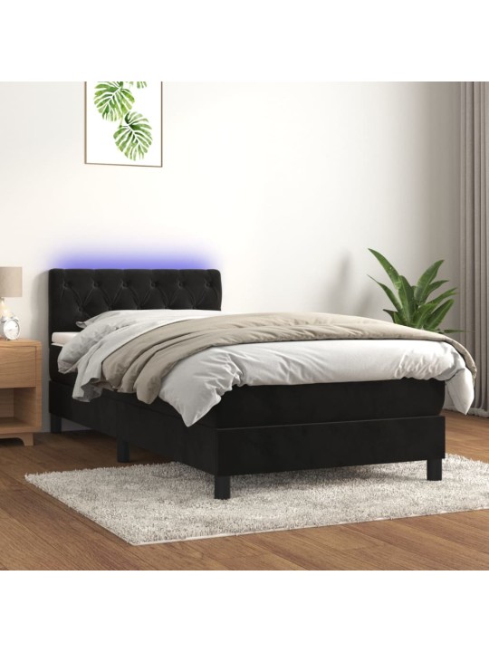 Box spring postel s matrací a LED černá 80 x 200 cm samet
