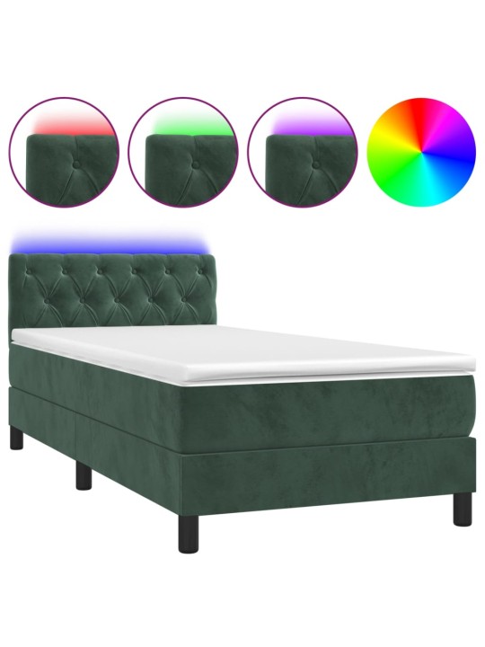 Box spring postel s matrací a led tmavě zelená 80x200 cm samet