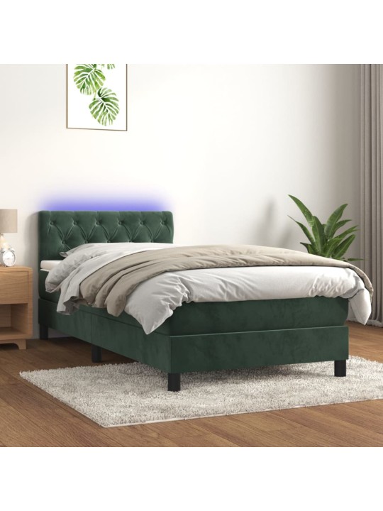 Box spring postel s matrací a led tmavě zelená 80x200 cm samet