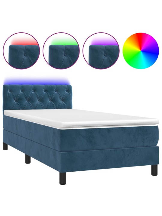 Box spring postel s matrací a LED tmavě modrá 80 x 200 cm samet