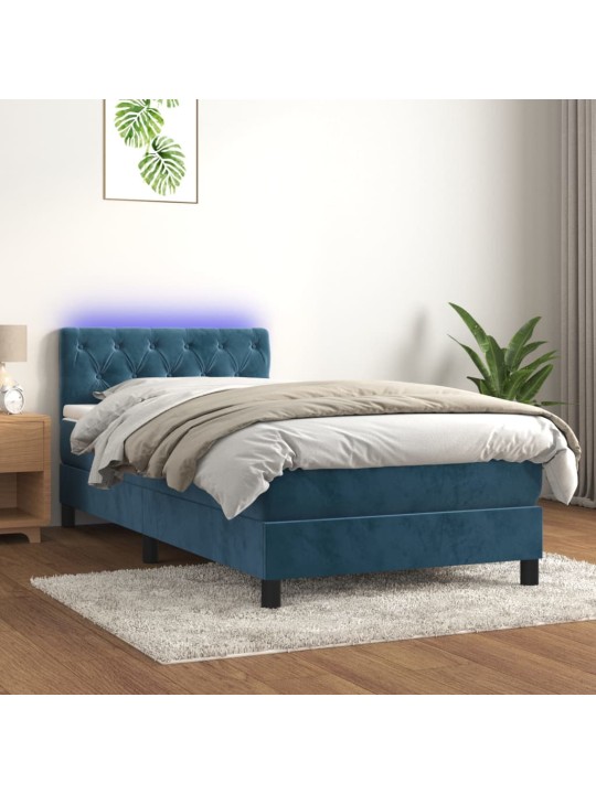 Box spring postel s matrací a LED tmavě modrá 80 x 200 cm samet
