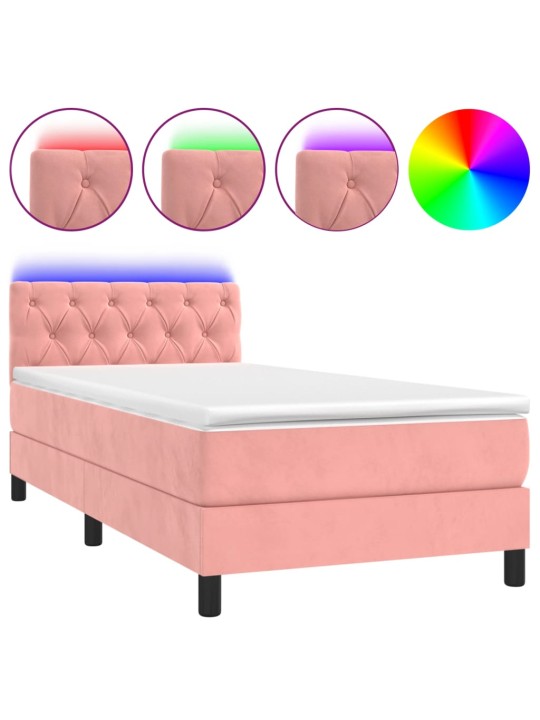 Box spring postel s matrací a led růžová 80 x 200 cm samet