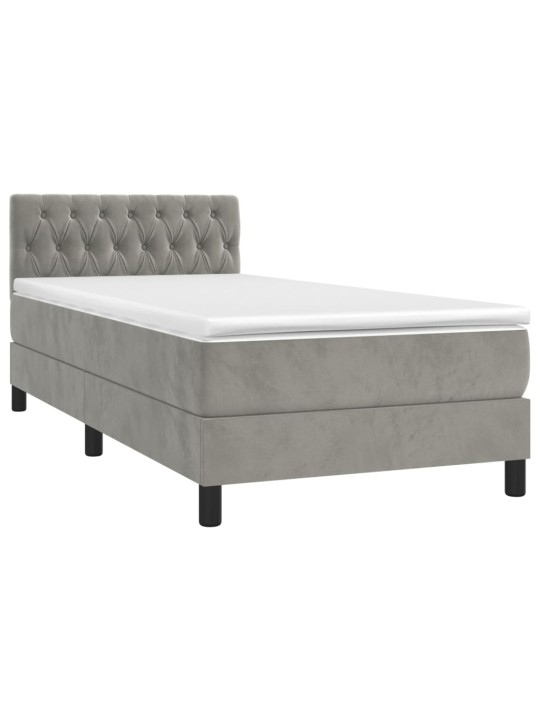 Box spring postel s matrací a LED světle šedá 90x190 cm samet