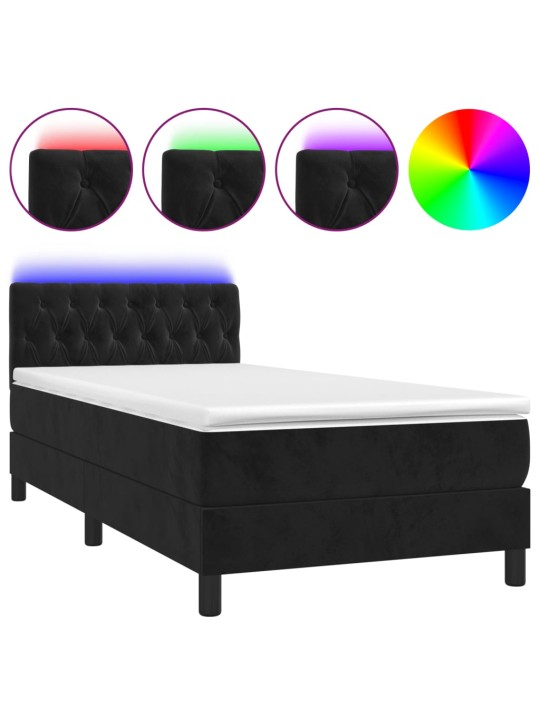 Box spring postel s matrací a LED černá 90x200 cm samet