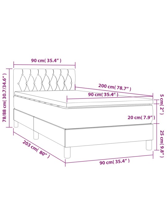 Box spring postel s matrací a LED černá 90x200 cm samet
