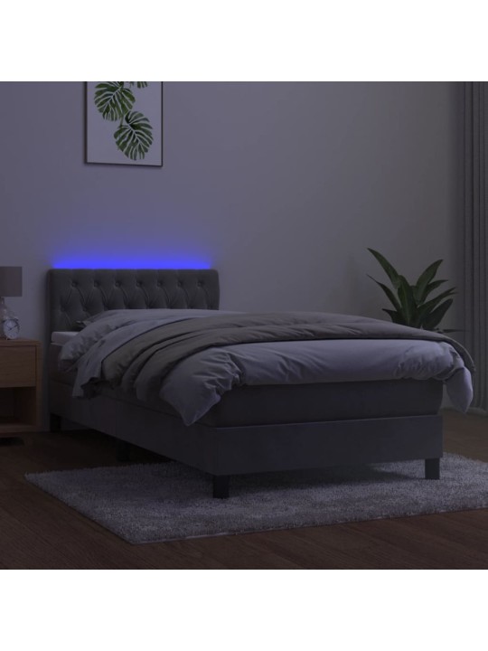 Box spring postel s matrací a led světle šedá 100x200 cm samet