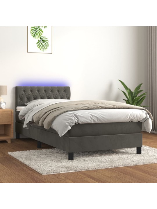 Box spring postel s matrací a LED tmavě šedá 100x200 cm samet