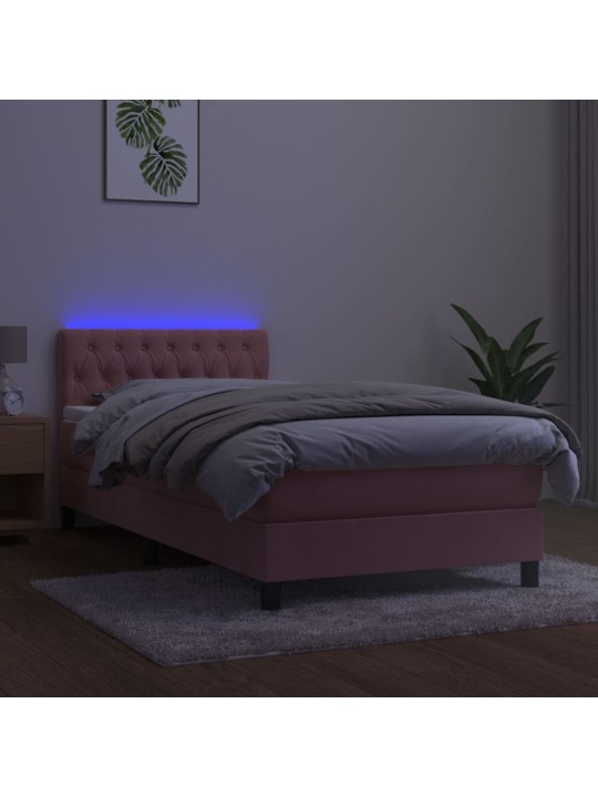 Box spring postel s matrací a led růžová 100x200 cm samet
