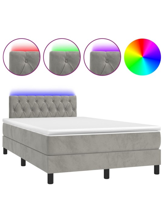 Box spring postel s matrací a led světle šedá 120x200 cm samet