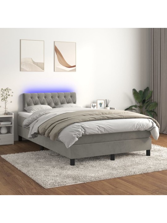 Box spring postel s matrací a led světle šedá 120x200 cm samet