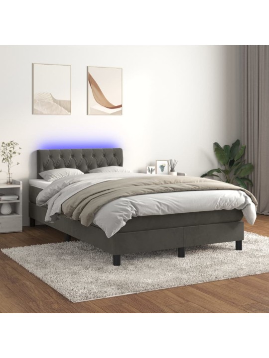 Box spring postel s matrací a LED tmavě šedá 120x200 cm samet