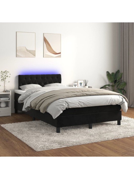 Box spring postel s matrací a LED černá 120x200 cm samet