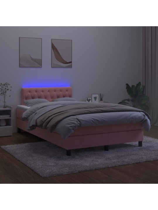 Box spring postel s matrací a led růžová 120x200 cm samet