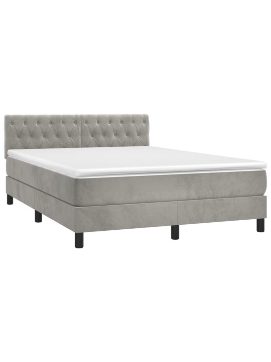 Box spring postel s matrací a led světle šedá 140x190 cm samet