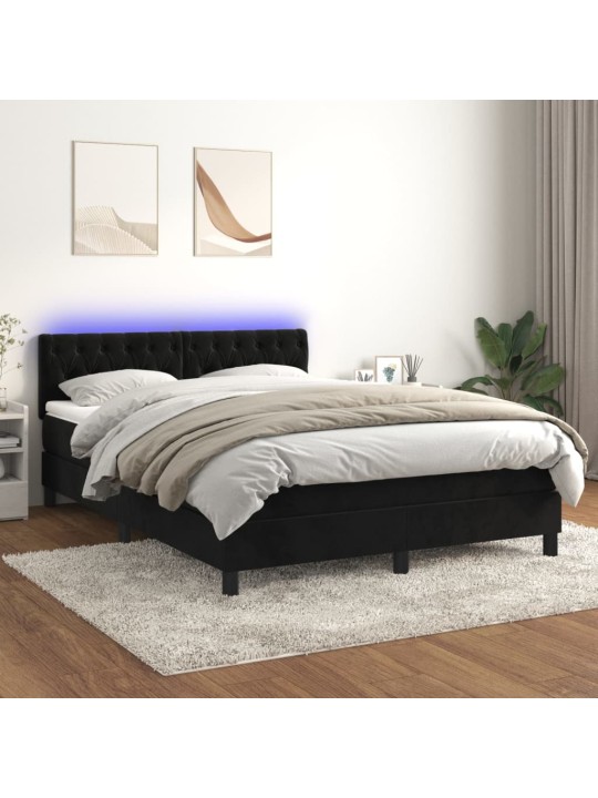 Box spring postel s matrací a led černá 140x190 cm samet