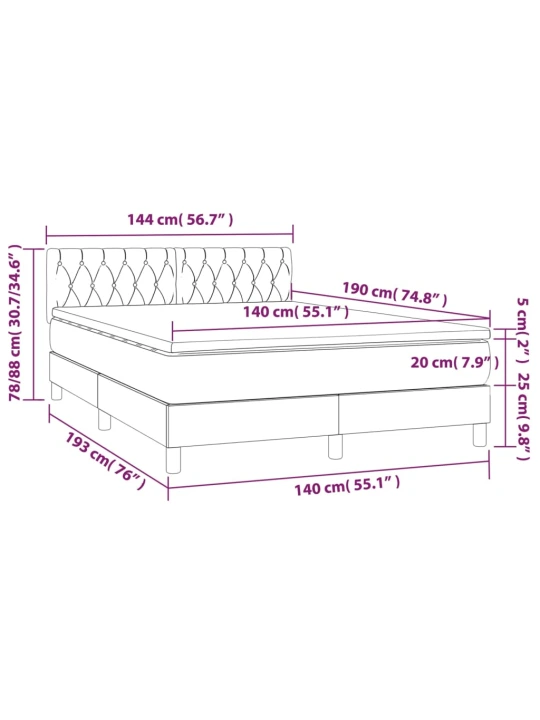 Box spring postel s matrací a led tmavě modrá 140x190 cm samet
