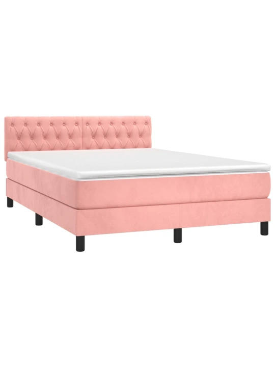Box spring postel s matrací a led růžová 140x190 cm samet