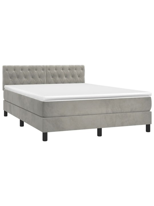 Box spring postel s matrací a led světle šedá 140x200 cm samet