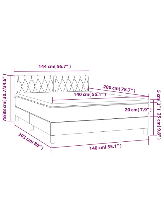 Box spring postel s matrací a led světle šedá 140x200 cm samet